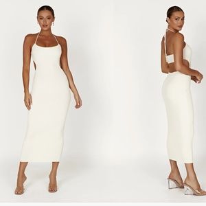 MORGAN Halter Knit Midi Dress - Cream